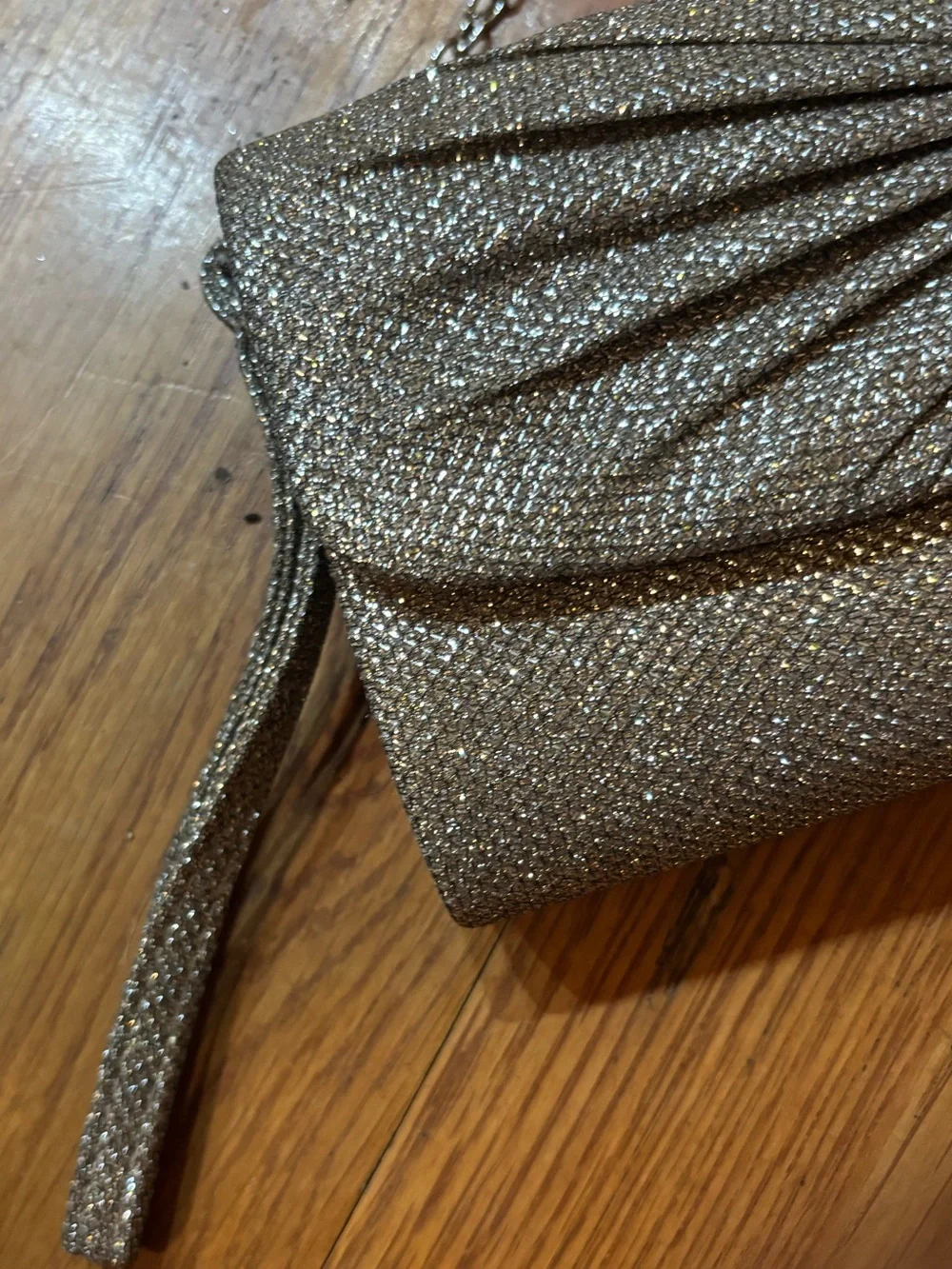 Gunne Sax Gold Glitter Rhinestone Bow-Front Evening Clutch with Chain